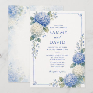 Invitation Mariage Botanique aux Hortensias Bleus
