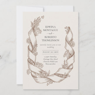 Invitation Mariage Botanique avec Ruban de Tournesol Rustique