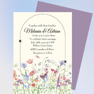 Invitation Mariage botanique beige violet de luxe