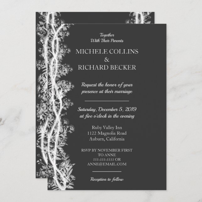 Invitation Mariage botanique blanc chic (Devant / Derrière)