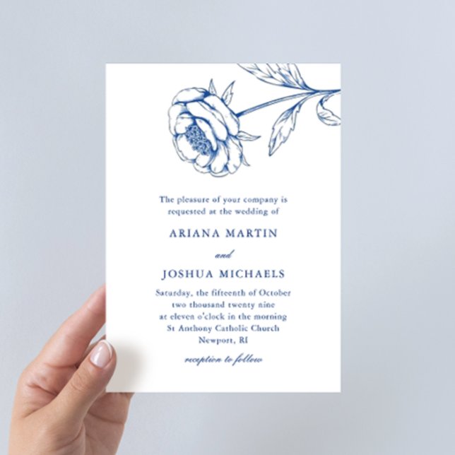Invitation Mariage botanique blanc et bleu chic (Créateur téléchargé)