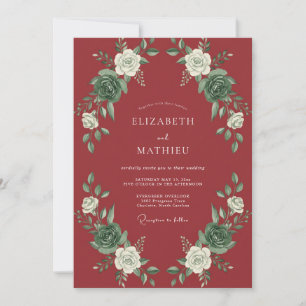 Invitation Mariage Botanique Blanc Rouge Cramoisi