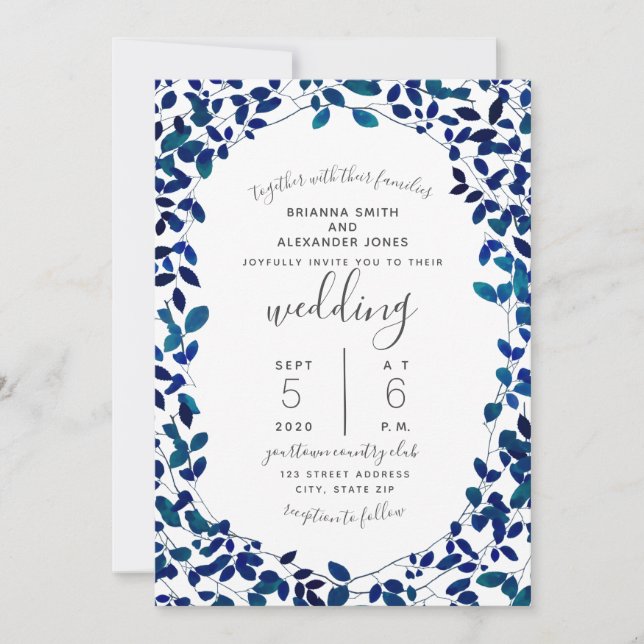 Invitation Mariage botanique bleu (Devant)