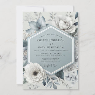 Invitation Mariage Botanique Bleu Ardoise Maussade