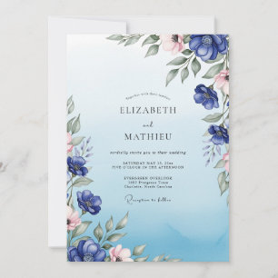 Invitation Mariage Botanique Bleu Cobalt Radiant