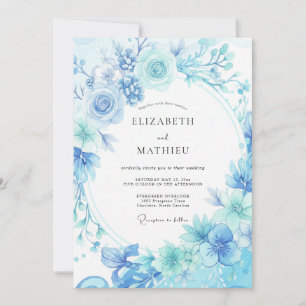 Invitation Mariage Botanique Bleu Cyan Luxuriant