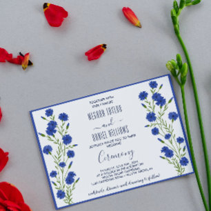 Invitation Mariage botanique bleu de Cornflower