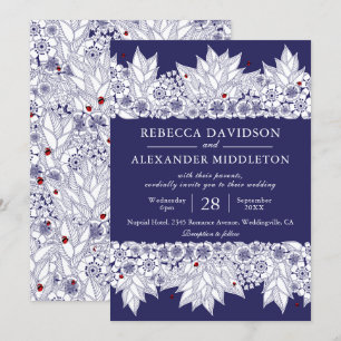 Invitation Mariage botanique bleu de la marine russe