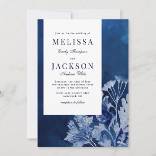 Invitation Mariage botanique bleu Indigo