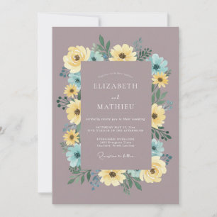 Invitation Mariage Botanique Bleu Jaune Mauve