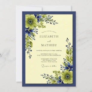 Invitation Mariage Botanique Bleu Marine Vivant