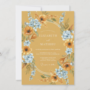 Invitation Mariage Botanique Bleu Ocre
