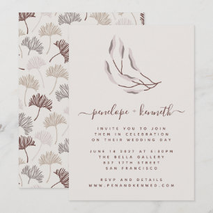 Invitation Mariage botanique boho nature bordeaux et taupe