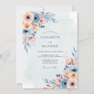 Invitation Mariage Botanique Brouillard Bleu Poussiéreux