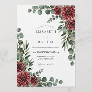 Invitation Mariage Botanique Burgundy Dans Un Style Pictural
