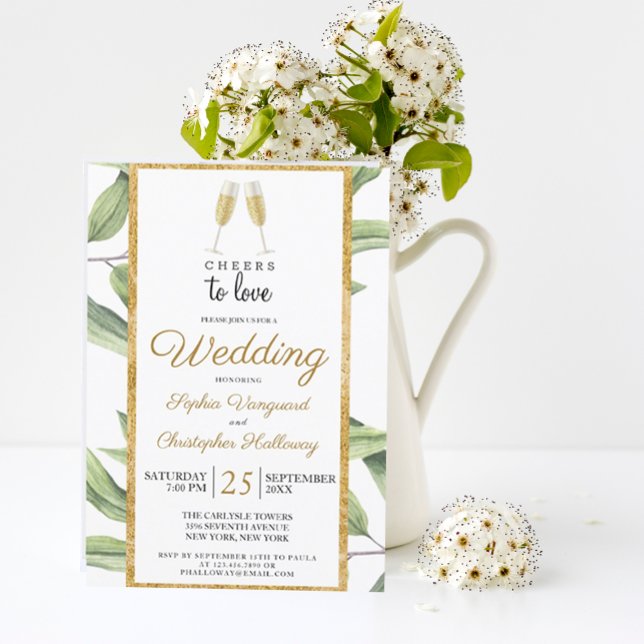 Invitation Mariage botanique Chic Champagne (CHEERS TO LOVE ELEGANT MODERN  BOTANICAL WEDDING INVITATION
)