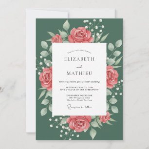 Invitation Mariage Botanique Classique Vert Pin