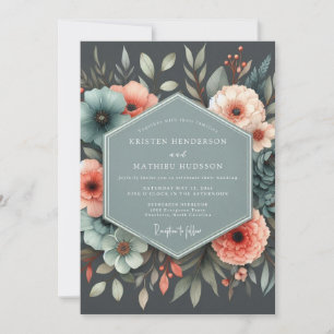 Invitation Mariage Botanique Corail Ardoise