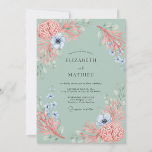 Invitation Mariage Botanique Corail Doux