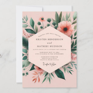Invitation Mariage botanique corail fantaisie