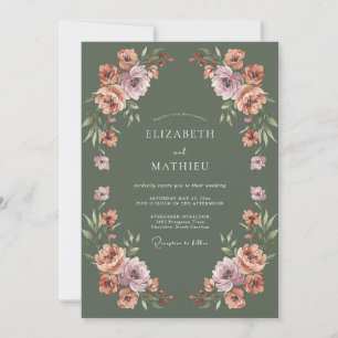 Invitation Mariage Botanique Crépusculaire Vert de Mousse
