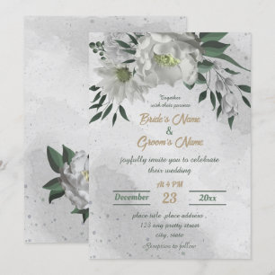 Invitation mariage botanique de fleurs blanches romantiques