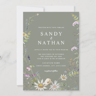 Invitation Mariage botanique de fleurs sauvages fantaisistes
