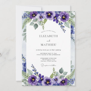 Invitation Mariage botanique de printemps aux pensées violett