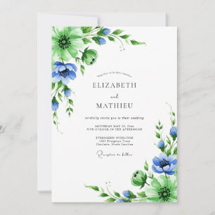 Invitation Mariage botanique de printemps bleu émeraude