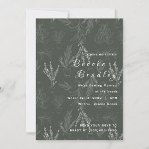 Invitation Mariage botanique de style craie vert foncé