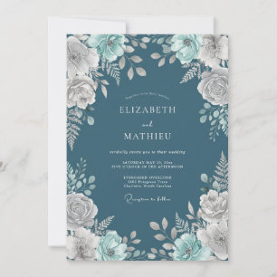 Invitation Mariage Botanique de Teal Midnight