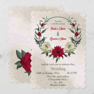 Invitation mariage botanique des fleurs jaune pâle rouge