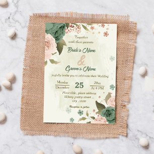 Invitation mariage botanique des fleurs vert sauge