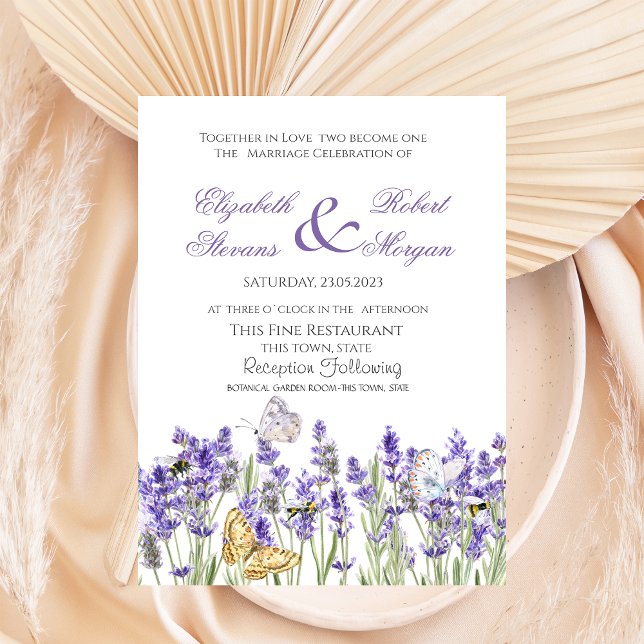 Invitation Mariage botanique des papillons Lavander (Créateur téléchargé)