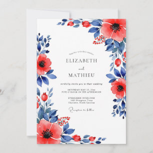 Invitation Mariage Botanique d'Été Indigo Rouge