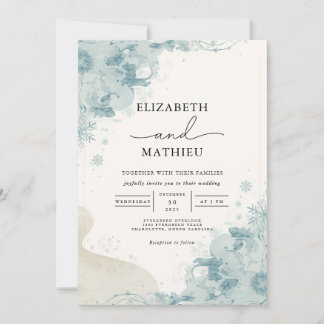 Invitation Mariage botanique d'hiver bleu serene