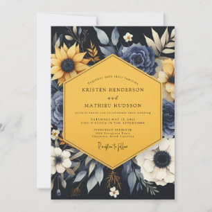 Invitation Mariage Botanique Doré et Marine