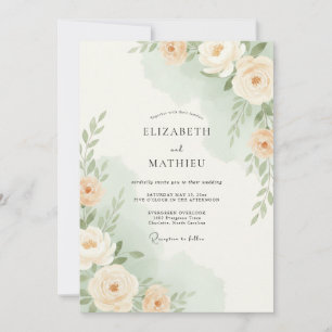 Invitation Mariage botanique doux aux pêches