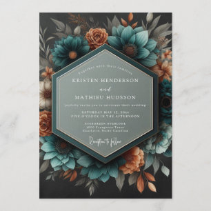 Invitation Mariage Botanique Dramatique Cuivre Sarcelle