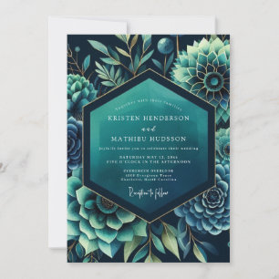 Invitation Mariage botanique dramatique sarcelle