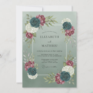Invitation Mariage Botanique Dramatique Vert Sage