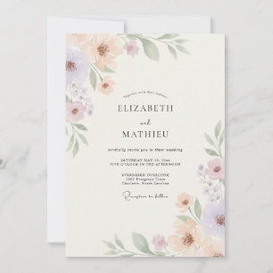 Invitation Mariage Botanique Élégant aux Pêches