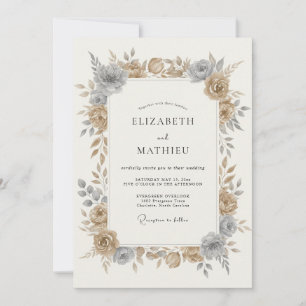 Invitation Mariage Botanique Élégant Bronze