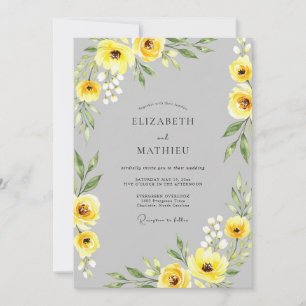 Invitation Mariage Botanique Élégant Gris Jaune