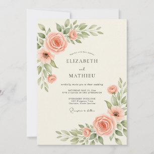 Invitation Mariage Botanique Élégant Saumon