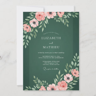 Invitation Mariage Botanique Élégant Vert Émeraude