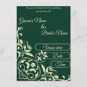 Invitation Mariage botanique élégant vert émeraude et or