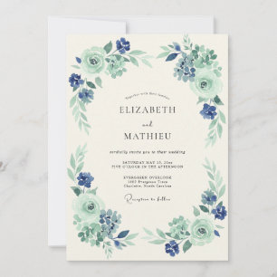 Invitation Mariage Botanique Élégant Vert Marine