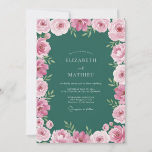 Invitation Mariage Botanique Émeraude Vert Peint