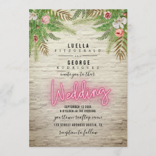 Invitation Mariage botanique en briques blanches